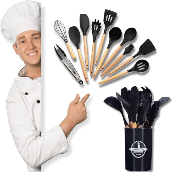 Kit Utensílios de Cozinha Anti-aderente com 11pçs + Porta Utensílios GRÁTIS