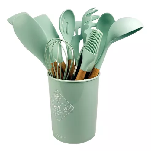 Kit Utensílios de Cozinha Anti-aderente com 11pçs + Porta Utensílios GRÁTIS