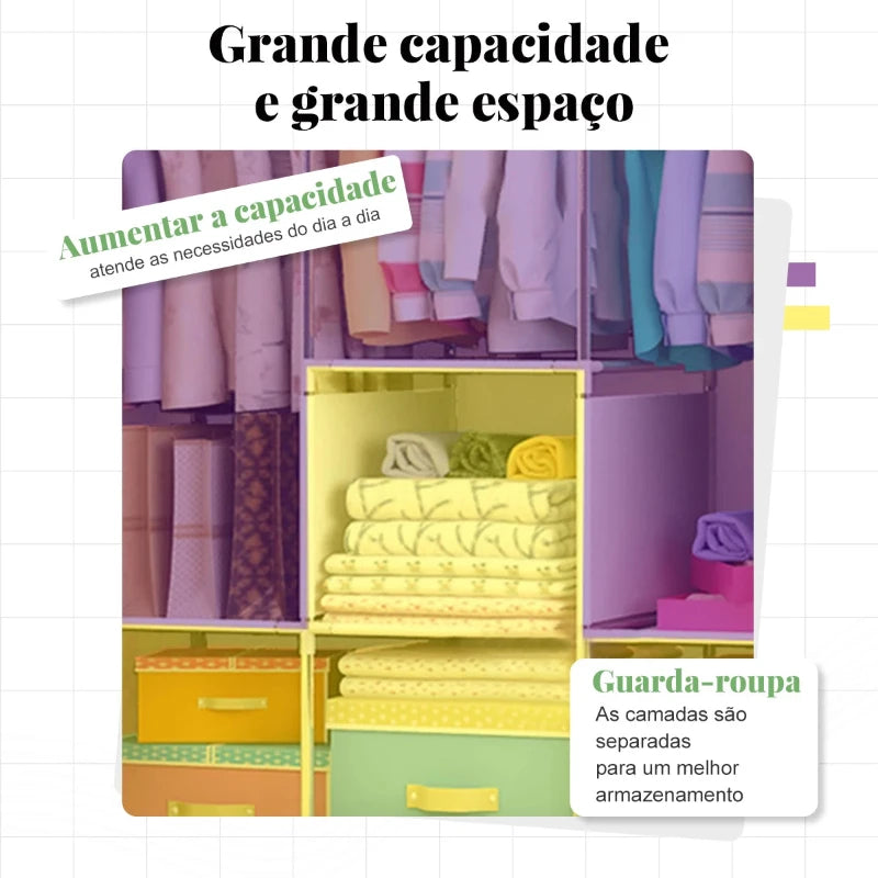 Guarda Roupa Organizador Portátil Para Armazenamento de Roupas com Prateleiras